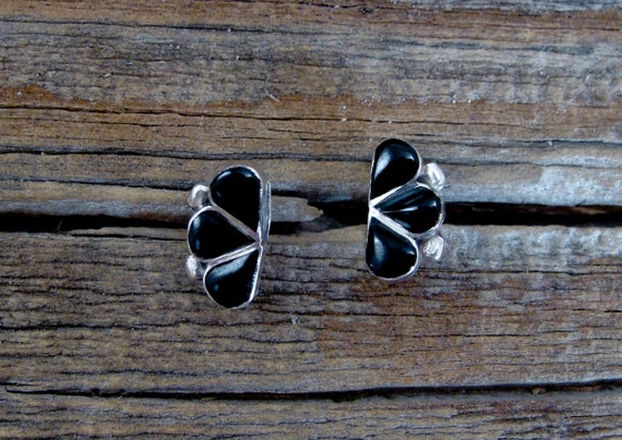 Native American Zuni Onyx Silver Stud Earrings