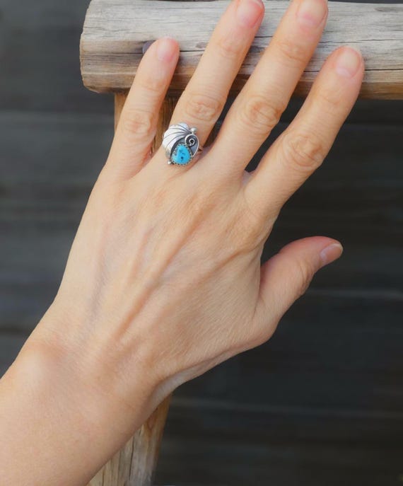 Navajo Natural Turquoise Women's Sterling Silver Ring Size 5