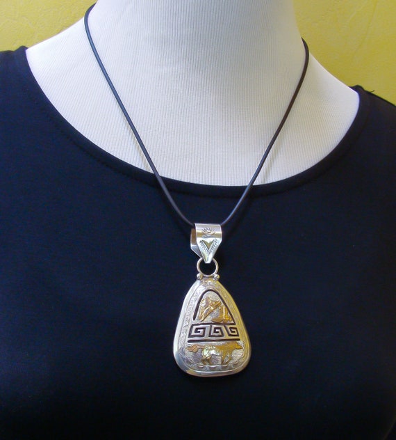 Navajo Gold Sterling Silver Horse Pendant, Native American Indian Jewelry, Handmade Jewelry Gift