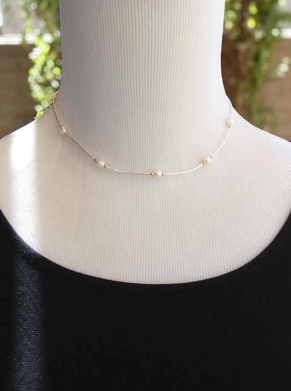 Liquid Silver Pearl Bead Delicate Choker Necklace 16 inches, Gift For Girl, Necklace For Women
