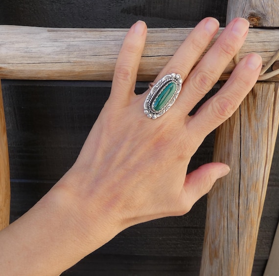 Vintage Native American Navajo Sterling Silver Malachite Ring For Women Size 6.5