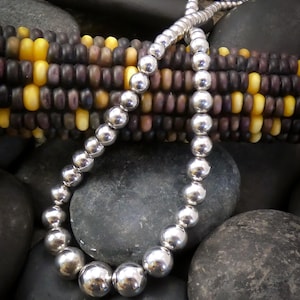 Sterling Silver Bead Necklace 29.5 Inch, Navajo Pearl Bead Necklace, Handmade Southwestern Jewelry Necklace For Women