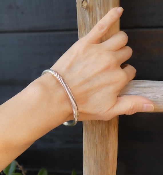 Navajo 12KGF Gold Sterling Silver Coil Bracelet, Heavy Gauge Native American Cuff