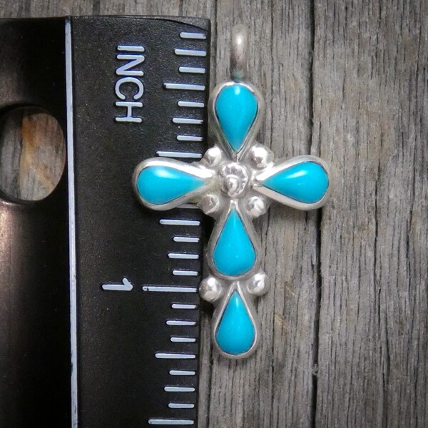 Authentic, Native American Vintage Zuni Sterling Silver Turquoise Cross, Cross Gift For Her, Made in USA