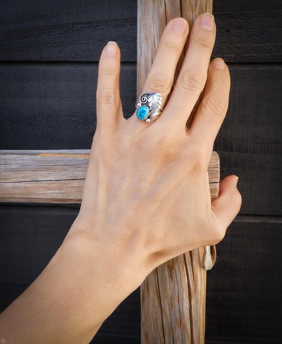 Navajo Sleeping Beauty Turquoise Sterling Silver Ring Size 6