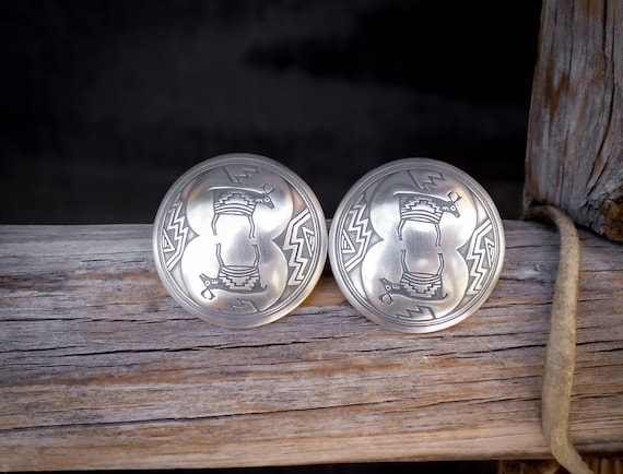 Navajo Sterling Silver Concho Button Dome Clip On Antelope Earrings