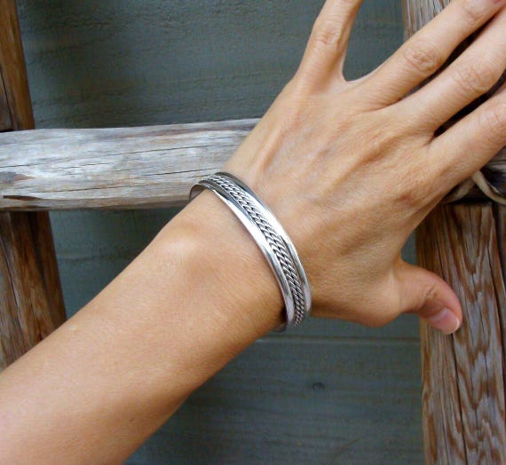 Sterling Silver Cuff Bracelet: Vintage Rope Coil Bracelet For Women, Made in Mexico