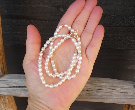 Freshwater Pearl Necklace Gold Fill Beads 21 Inch Necklace For Bride