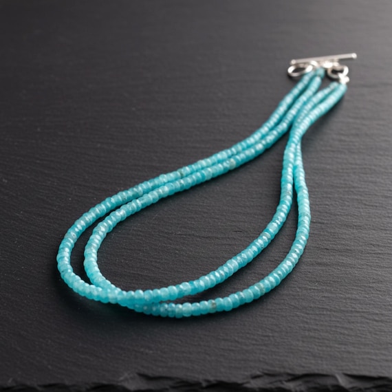 Blue Topaz Bead 2 Strand Necklace Sterling Silver Toggle Closure