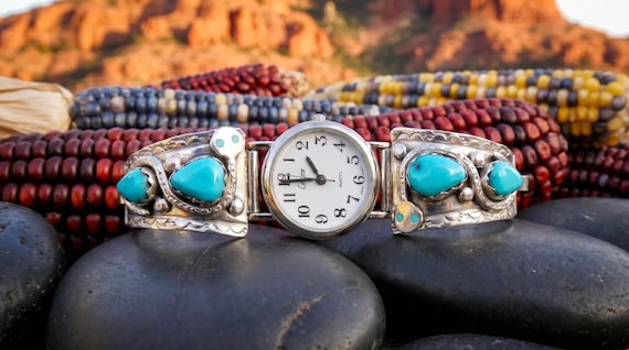 Original Vintage Zuni Effie C Women’s Silver Turquoise Native American Watch