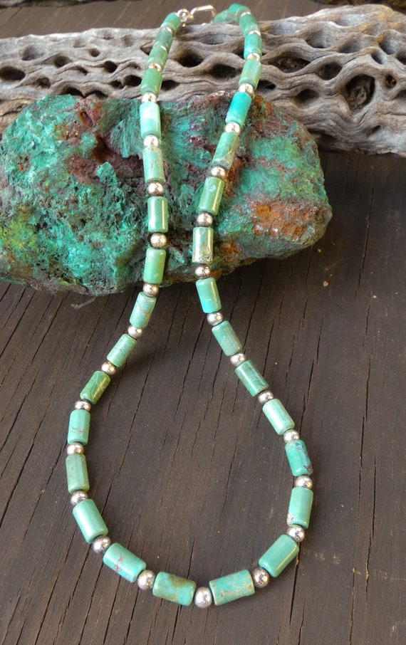 Turquoise, Navajo Sterling Silver Turquoise Rolled