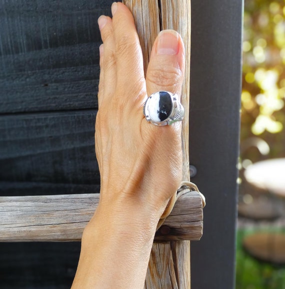 Native American Navajo Silver White Buffalo Men's Ring Size 10.5, Gift For Him