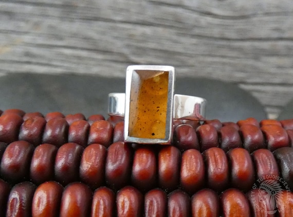 Rare Native Christin Wolf Sterling Silver Baltic Amber Color Ring Size 6 Adj. up to 7.5, Gift For Her