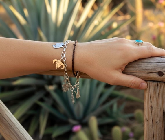 Navajo Link Bracelet Sterling Silver Kachina Southwestern Charm Chain Bracelet