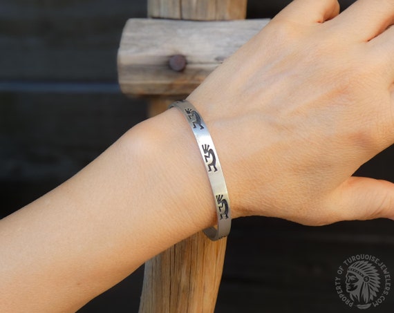 Native American Hopi 925 Sterling Silver Kokopelli Cuff Bracelet, Hopi Jewelry, Gift For Her