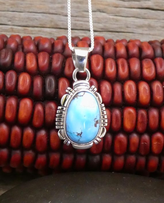 Navajo Sterling Silver Golden Hill Turquoise Pendant & Chain