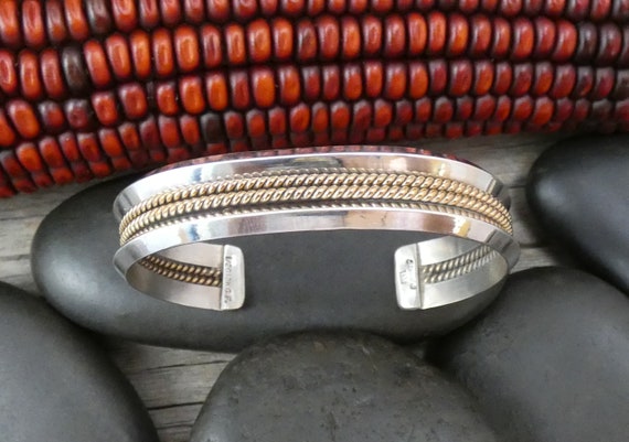Native American Navajo 925 Sterling Silver 12KGF Gold Fill Rope Bracelet Signed, Handmade Jewelry Gift