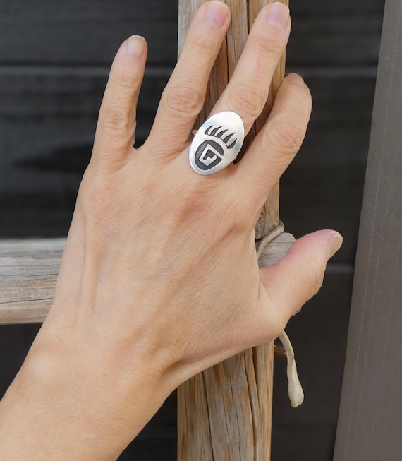 Hopi Silver Bear Paw Ring Size 7 Vintage Native American Ring For Women Gift