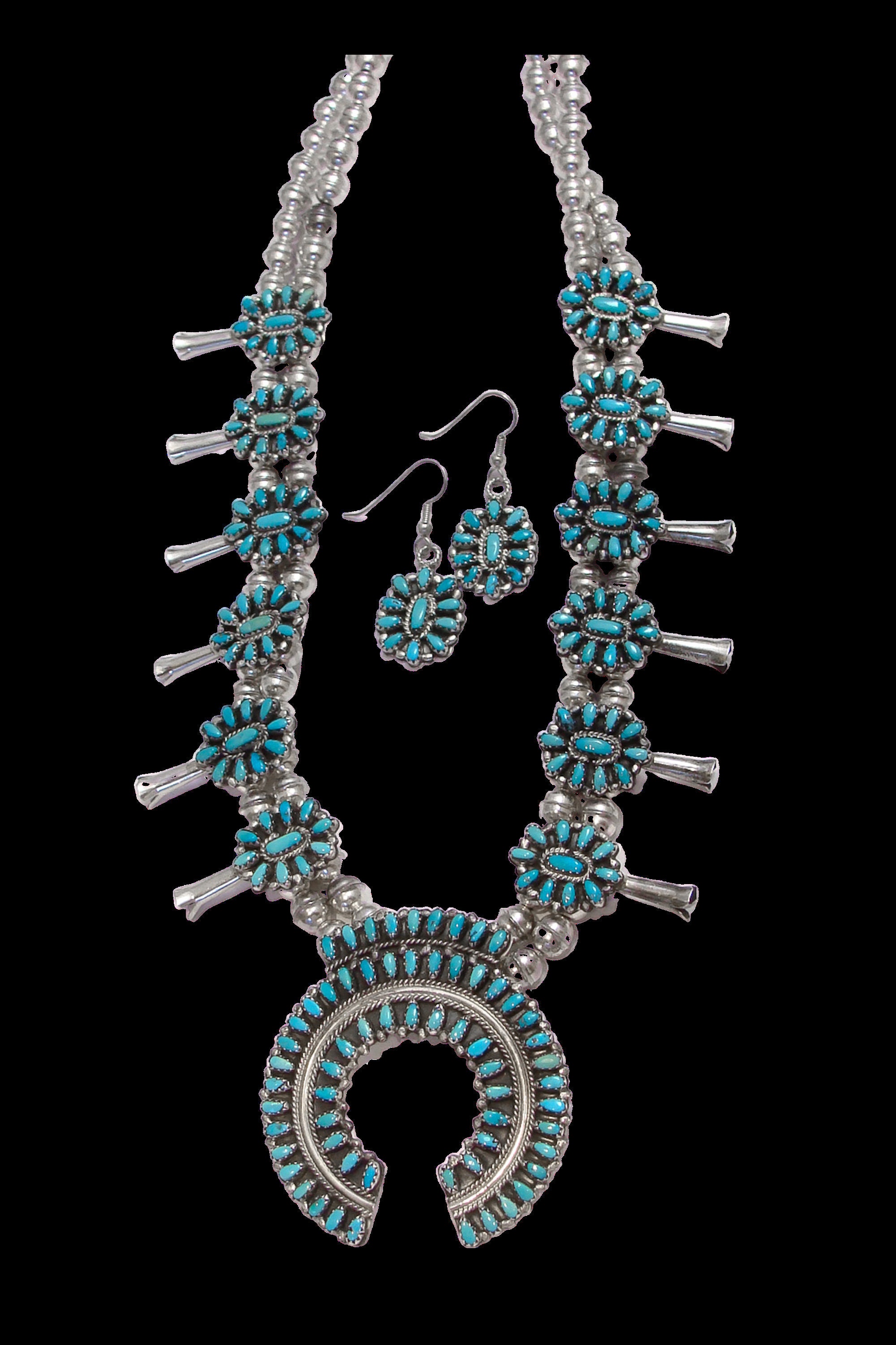 Squash Blossom Necklace Zuni Turquoise Cluster Sterling Etsy