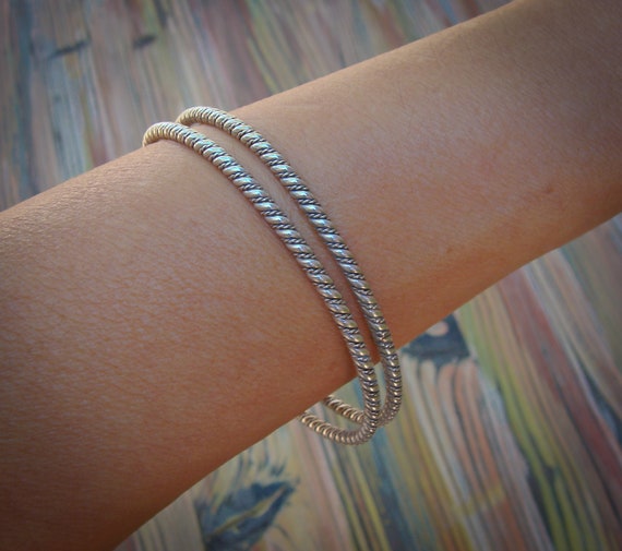 Native American Navajo Sterling Silver Rope Twist Bangle Bracelet Handmade Vintage