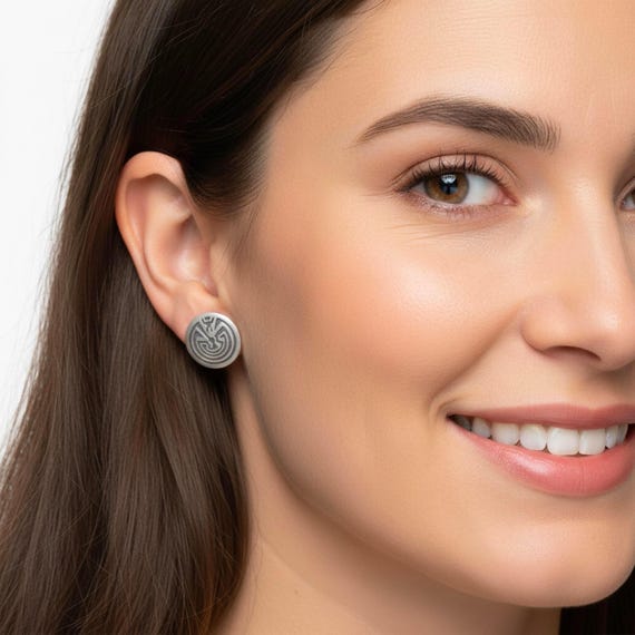 Hopi Sterling Silver Man in the Maze Post Earrings by Mark Tawahongva