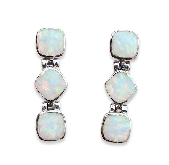 Opal Inlay Dangle Earrings: 925 Sterling Silver O… - image 5