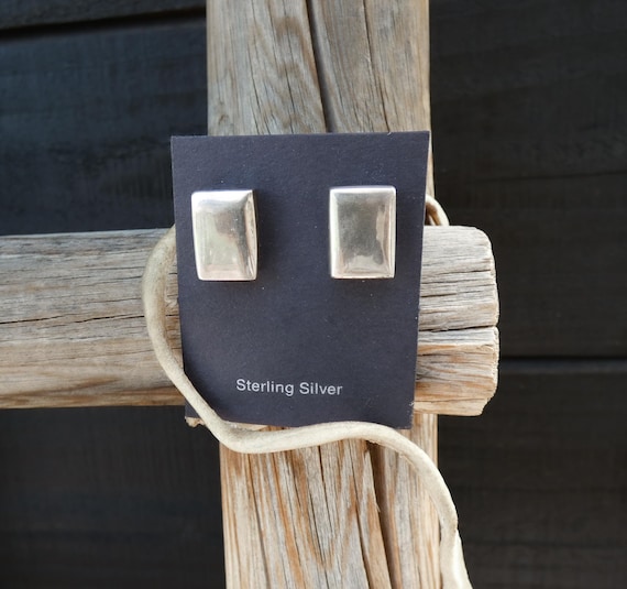 Native American Sterling Silver Rectangle Drop Earrings By Christin Wolf Contemporary Earrings Gift For Her