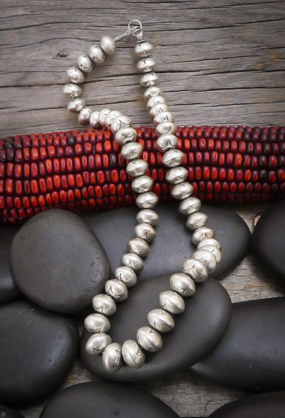 Navajo Pearls: Handcrafted Native American Sterling Silver Bead Necklace 17.5 inch