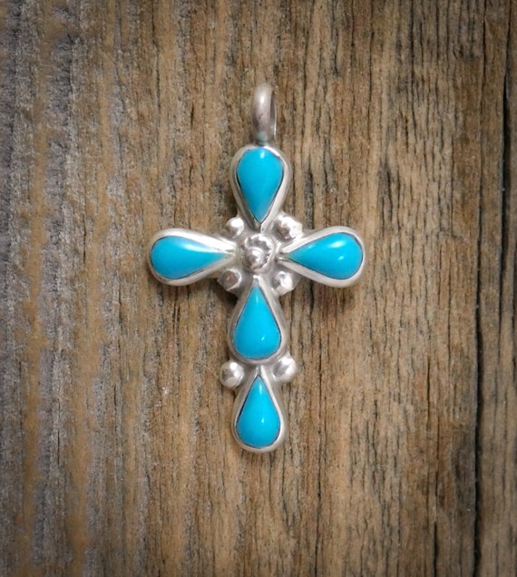 Zuni Turquoise Cross Native American Vintage Zuni Silver Turquoise Cross Gift For Christians