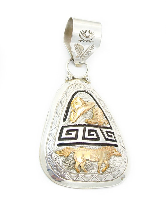 Navajo Gold Sterling Silver Horse Pendant, Native… - image 3