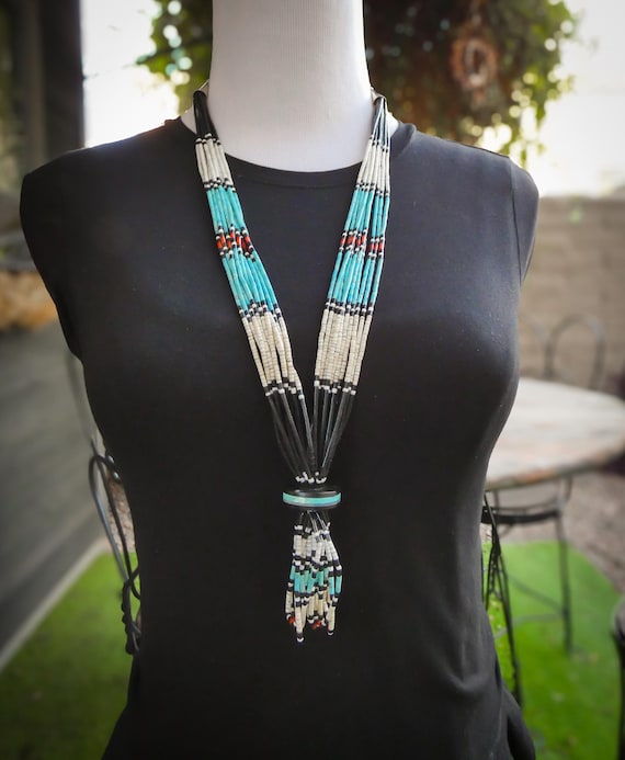 RARE Heishi Necklace Turquoise Multi Stone Santo Domingo Jacla Museum Quality 10 Strand Necklace For Women Kewa Pueblo jewelry