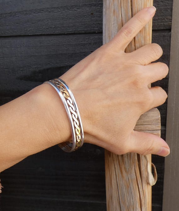 Native American Navajo 12KGF 925 Sterling Silver Flat Rope Bracelet By Sandoval