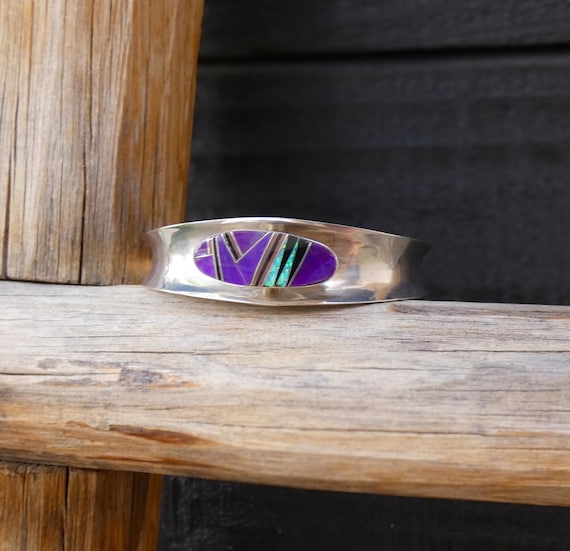 Navajo Cuff Bracelet Sugilite Onyx Opal Sterling Silver Inlay Cuff