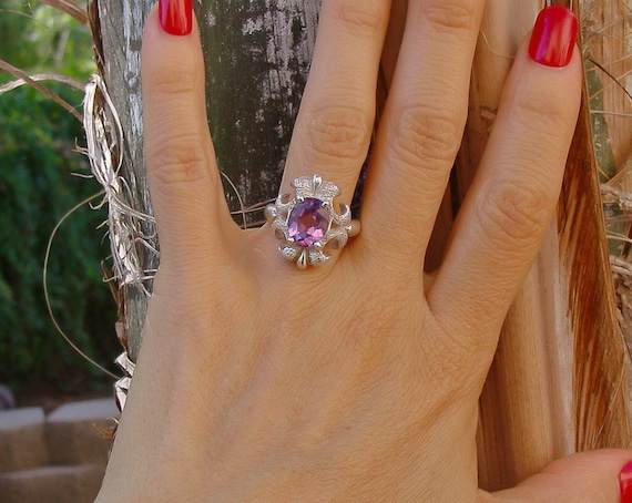 Vintage Amethyst Ring For Women Sterling Silver Oval Amethyst Ring Size 10, Size 11, Gift For Her