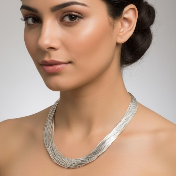 Liquid Silver Necklace Native American 18 Inch, 20 Strand
