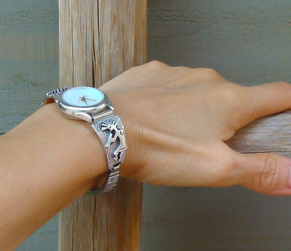 Women's Navajo Silver Watch: Adjustable Kokopelli WatchBand, Vintage Native American