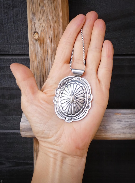 Vintage Native American Navajo Sterling Silver Oval Concho Pendant