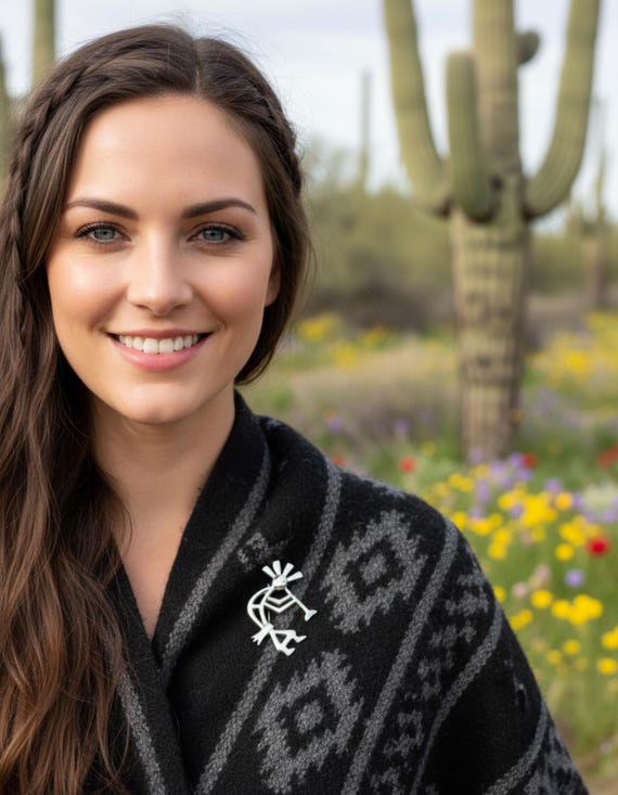 Large Navajo Kokopelli Pin Native American Sterling Silver Vintage Brooch