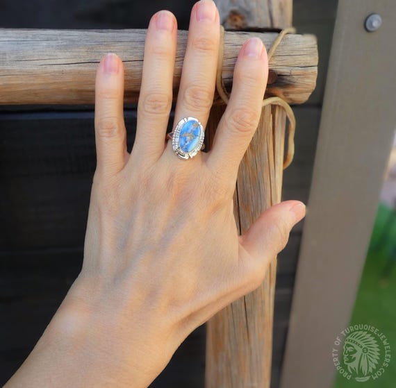 Women's Native American Golden Hill Silver Turquoise Ring Size 8