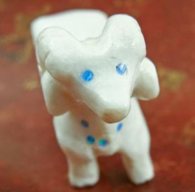 Native American Zuni Delbert Seciwa white Marble Ram Fetish Carving
