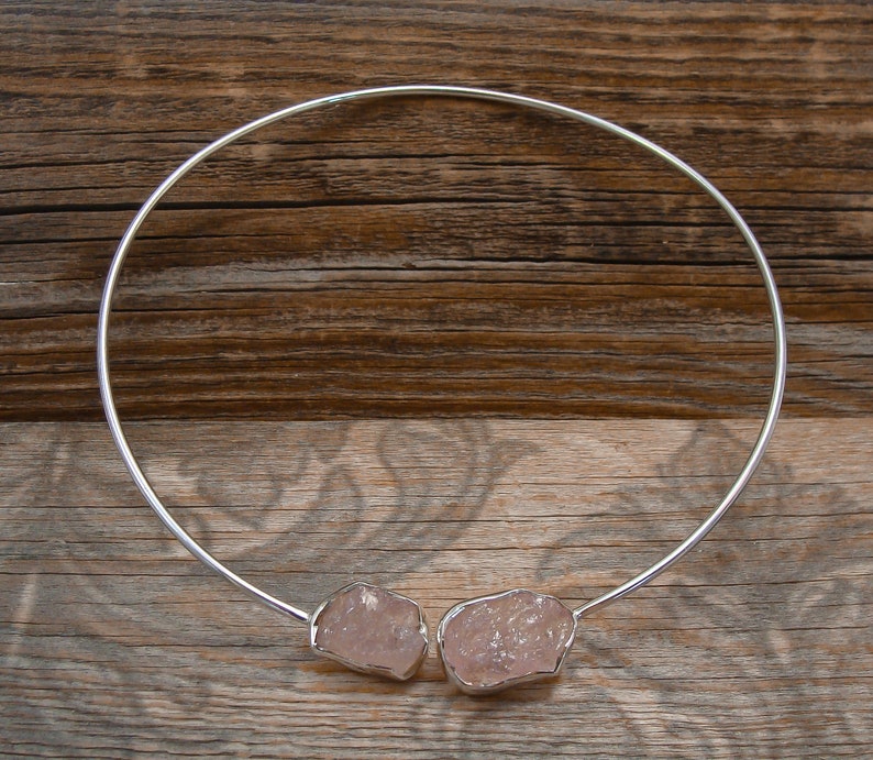 Vintage Silver Choker Collar Bohemian Raw Rose Quartz Silver Choker Collar