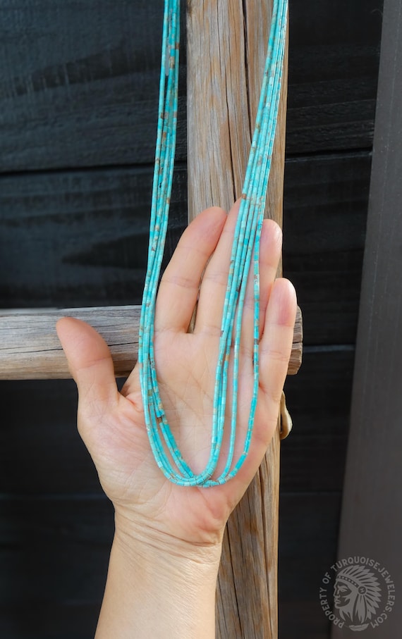 Natural Turquoise Heishi Layered Necklace: Native American 5-Strand Layered Southwestern Jewelry