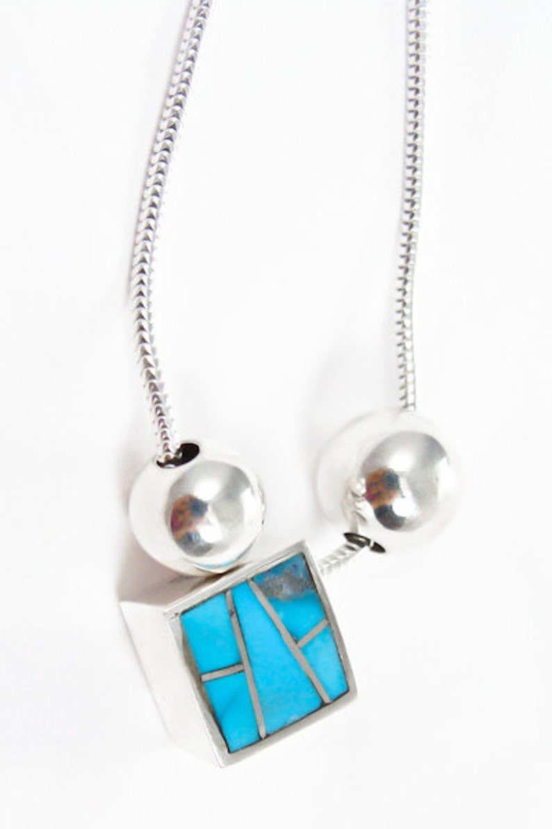 Navajo Silver Turquoise Inlay Pendant