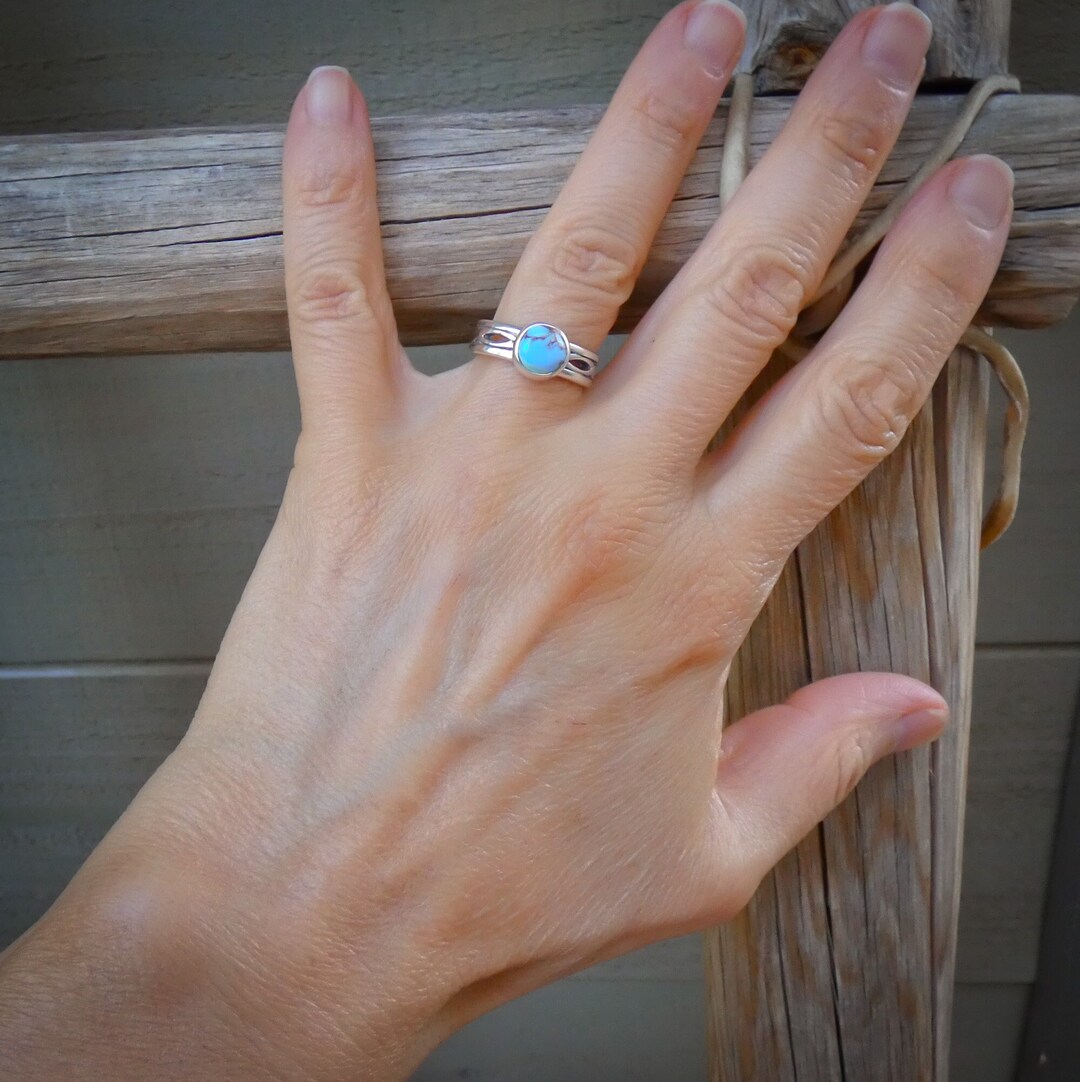Native American Sterling Silver Golden Hill Turquoise Women's Band Ring ...