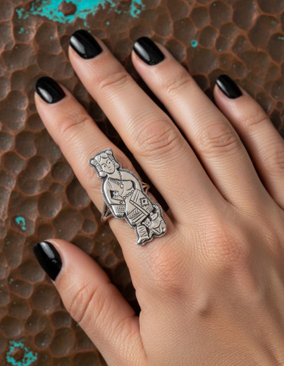 Navajo Ring: Sterling Silver Zuni Maiden Kachina Ring Sizes 5 & 7.25
