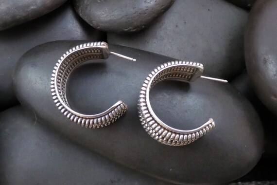 Wide Navajo Sterling Silver Coil Hoop Post Earrin… - image 3