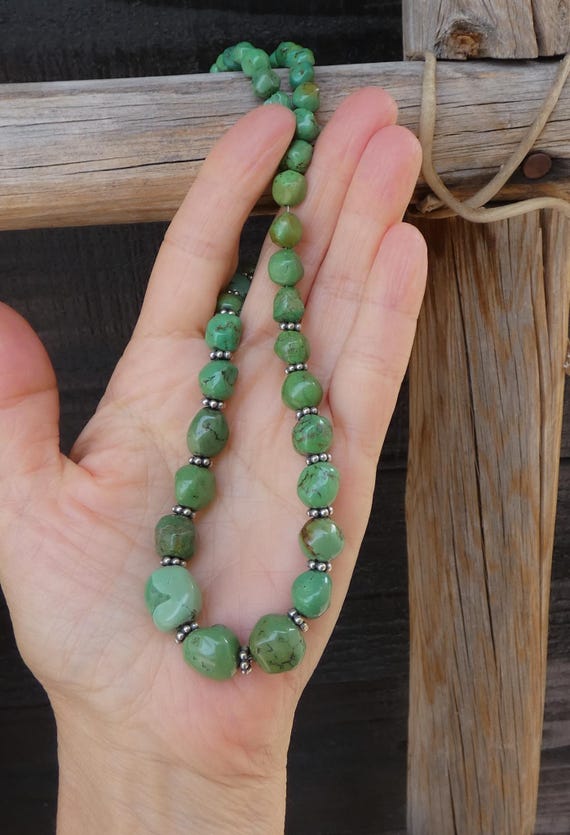 Navajo Necklace, Green Turquoise Bead Necklace 18", Native American Necklace for Women