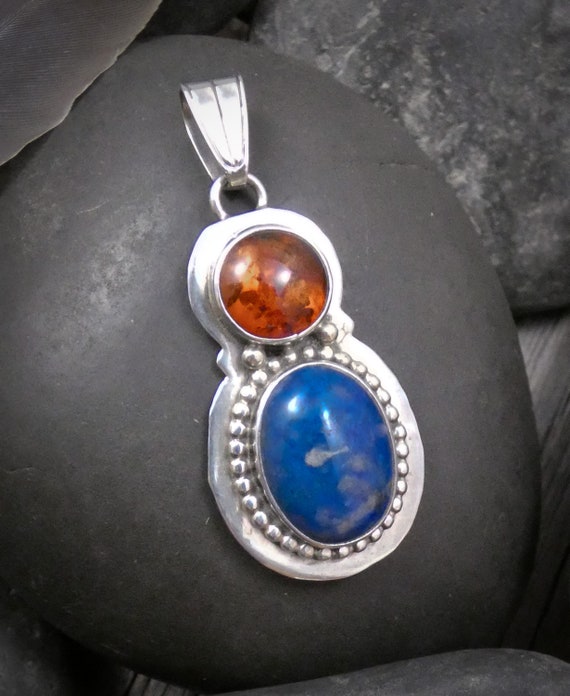 Navajo Pendant, Native American Lapis Sterling Silver Pendant For Women