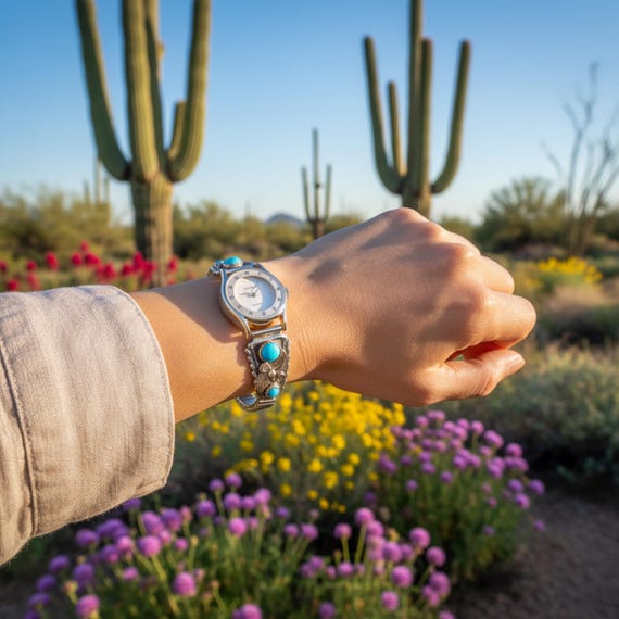 Native American Navajo Turquoise 12KGF Sterling Silver Watch Band