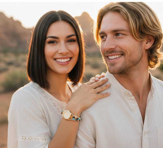 Navajo 12KGF Silver Turquoise Rose Coral Onyx Multi Inlay Women's Watch Band